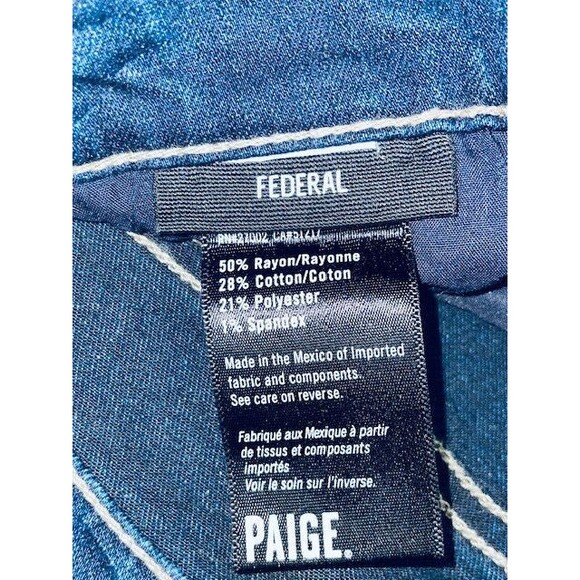 Men's PAIGE Federal Denim Jeans Blue Straight Leg Stretch Size 32 Fits 33x31 - Picture 14 of 16